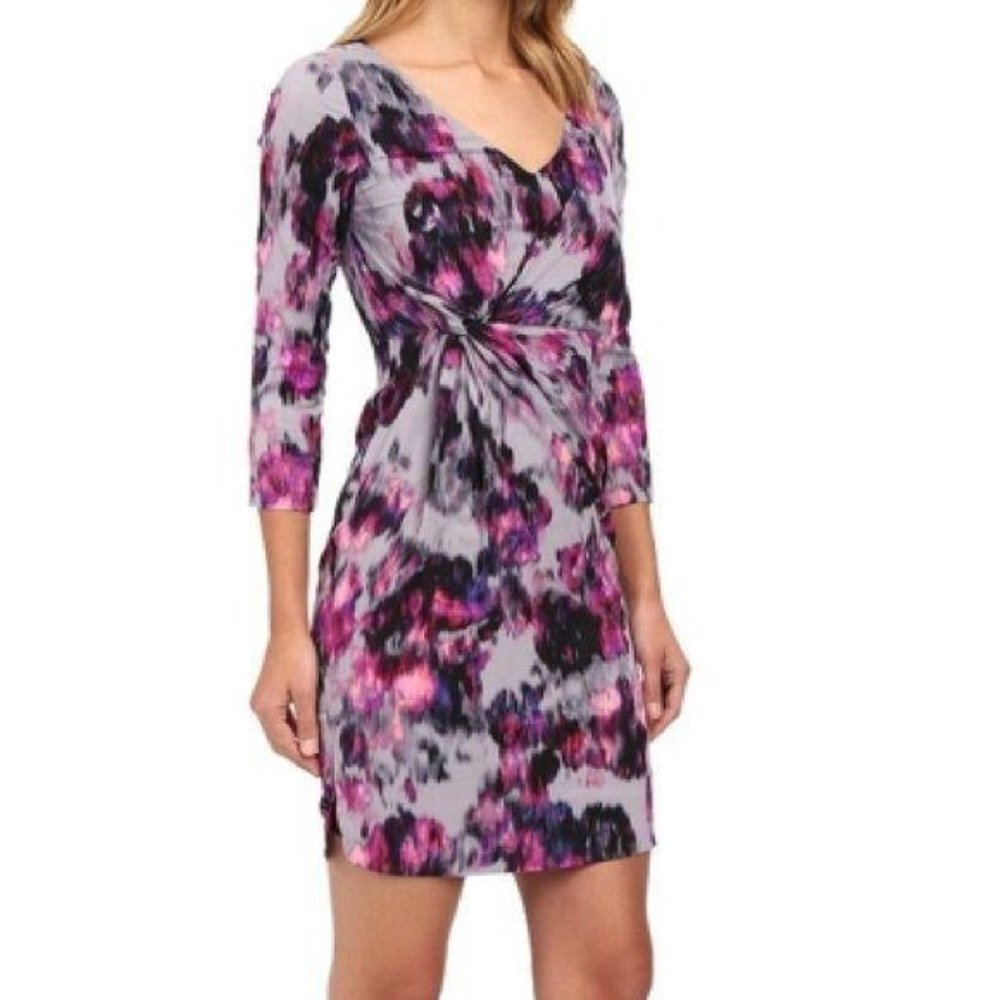 NYDJ Sylvia Long Sleeve Dress Abstract Floral Print